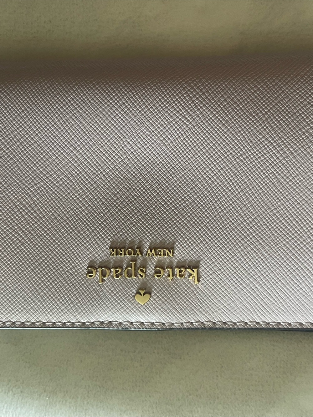 kate spade light pink saffiano leather wallet with gold logo